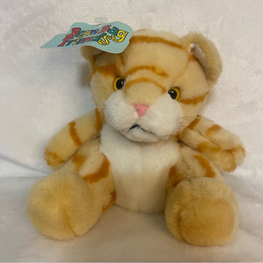 Vintage 1996 Plush Creation Bean Bag Friends Orange White  Tabby Striped NWT